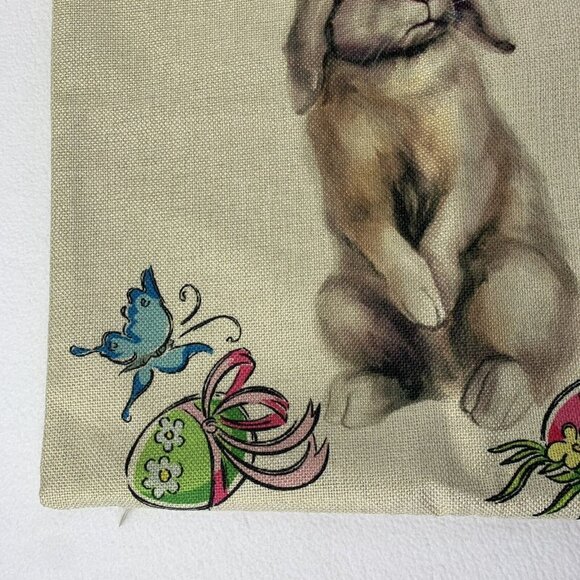 Easter Bunny Eggs Fairies Woven Pillow Cover Square Butterfly 17.5” x 18” - Picture 5 of 9
